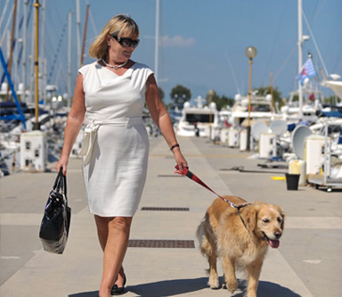 Helen McMahon walking her dog